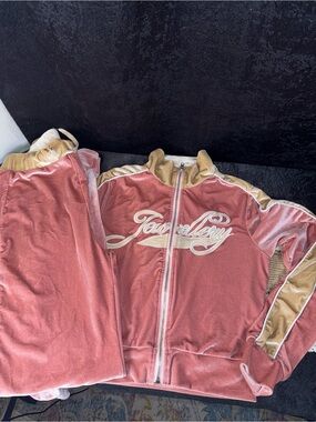 Pink Velvet Varsity Jacket with Gold Accents